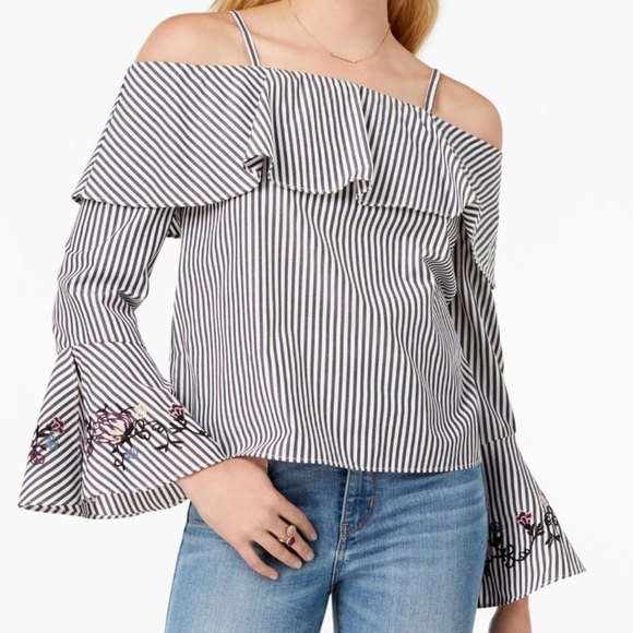 BCX Off The Shoulder Embroidered Boho Ruffle Bell Sleeve Blouse Top - XS - Picture 7 of 11